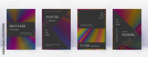 Black brochure design template set. Rainbow abstra