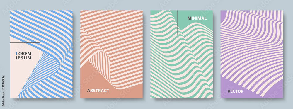 Set of Striped Cover Templates in Muted Colors. Vector Flat Design Backgrounds. 