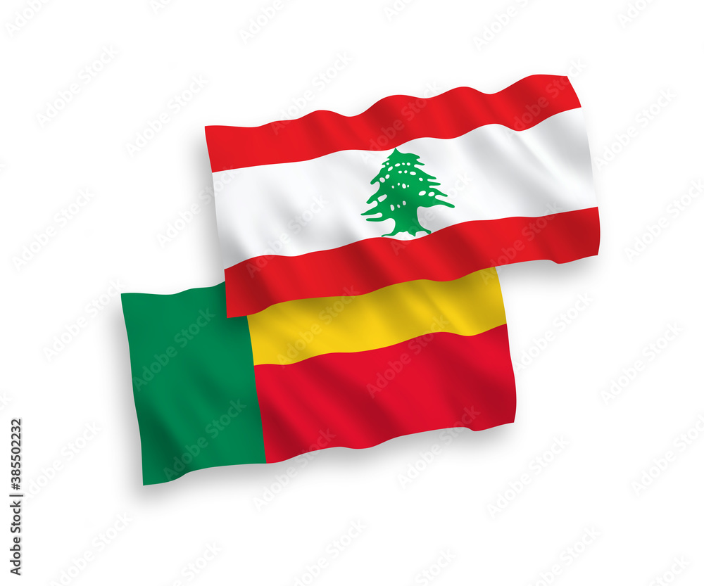 Flags of Lebanon and Benin on a white background