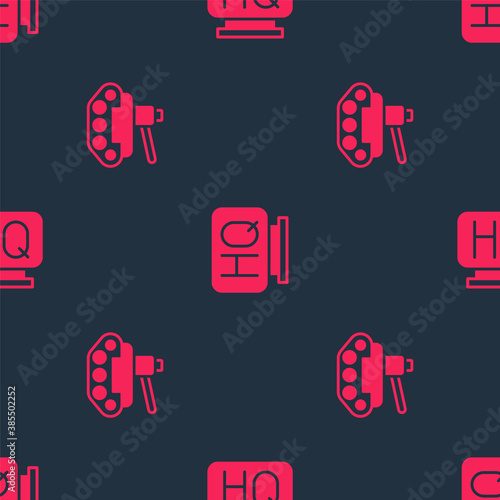 Set Military tank and headquarters on seamless pattern. Vector. photo