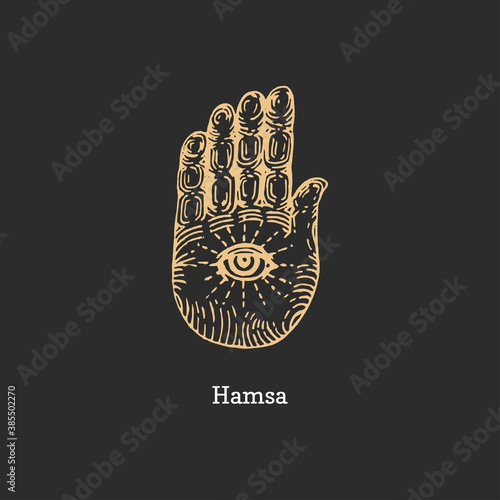 Hamsa, vector image. Sketch of magical symbol. photo