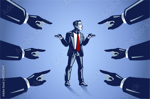 Leinwand Poster Many Hands Pointed at Businessman, Business Illustration Concept of Blaming Peop