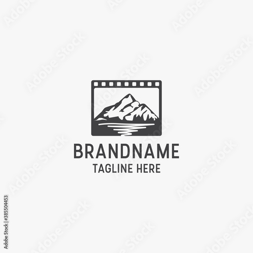 Mountain movie studio production logo icon design template premium vector