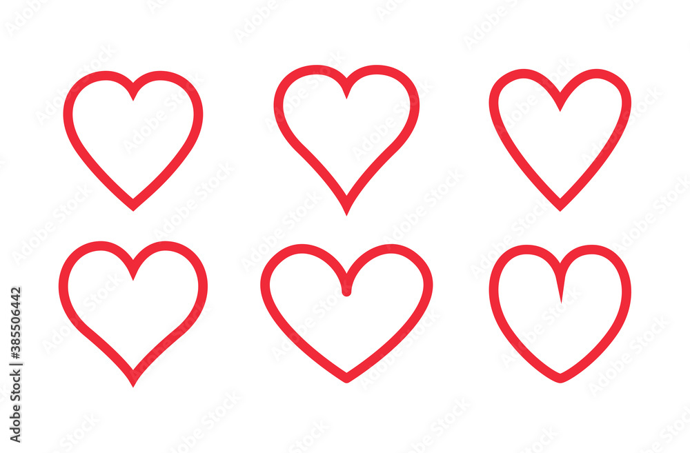 Heart thin line icons set isolated on white background. Modern collection of different linear hearts for love icon, love logo and Valentine's day. Creative art concept, outline heart vector