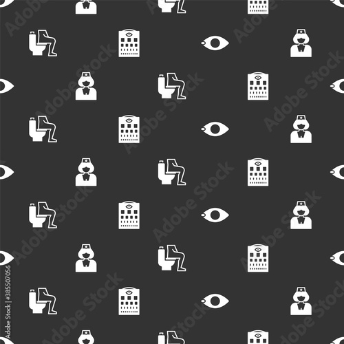 Set Blindness, Nurse, Constipation and Eye test chart on seamless pattern. Vector.