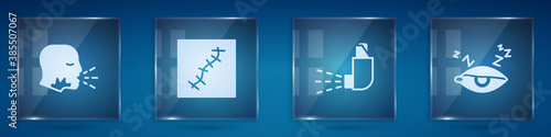 Set Man coughing, Scar with suture, Inhaler and Insomnia. Square glass panels. Vector.
