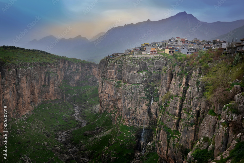 The city of Rawanduz on the edge of a canyon called the Grand Canyon of the Middle East, which forms an entire branching system leading into the valley of the Great Zab River in Kurdish Iraq.