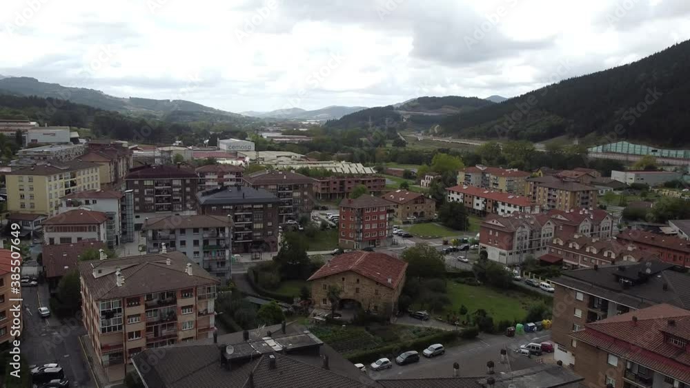 aerial shots of Atxondo, a small town in the basque country, spain (drone aerial shot) aerial shots of Atxondo, a small town in the basque country, spain (drone aerial shot)