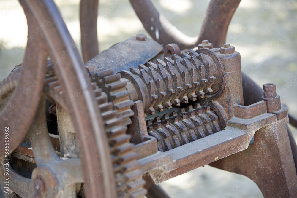 Ancient old rusty metal mechanism, medieval items. Ancient old rusty metal mechanism, medieval items.