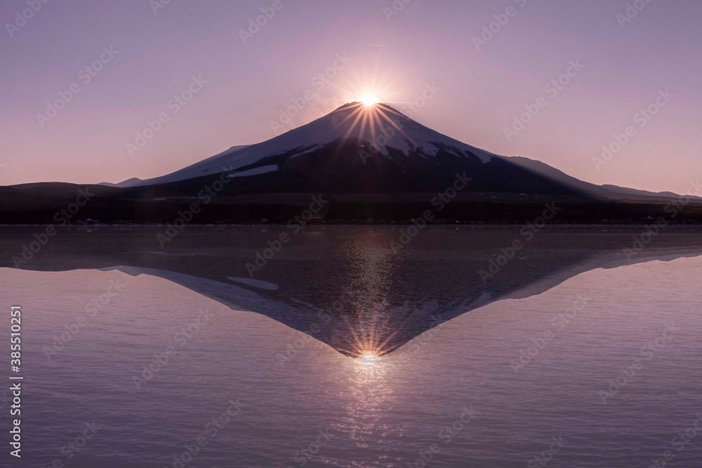 Fuji Diamond. Fuji diamond at Lake Yamanakako in winter season. Diamond Fuji is the name given to the view of the setting sun meeting the summit of Mt. Fuji