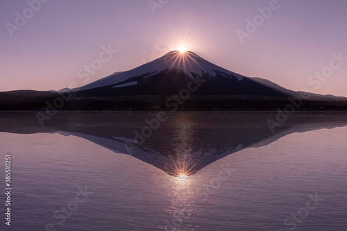 Fuji Diamond. Fuji diamond at Lake Yamanakako in winter season. Diamond Fuji is the name given to the view of the setting sun meeting the summit of Mt. Fuji