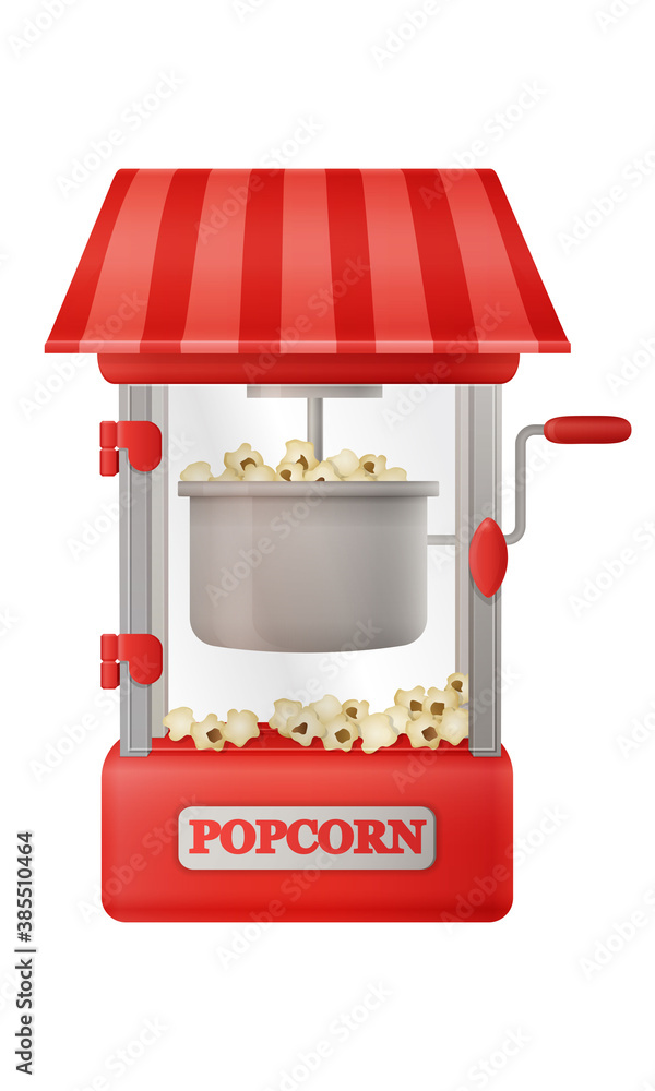 red traditional vintage carnival electric commercial popcorn popper machine  isolated on white background. 3d realistic vector illustration Stock Vector  | Adobe Stock