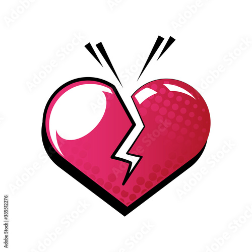 broken heart pop art style on white background