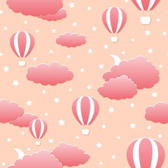 Fotobehang Luchtballon Papieren luchtballonnen patroon in pastel  © Arriane