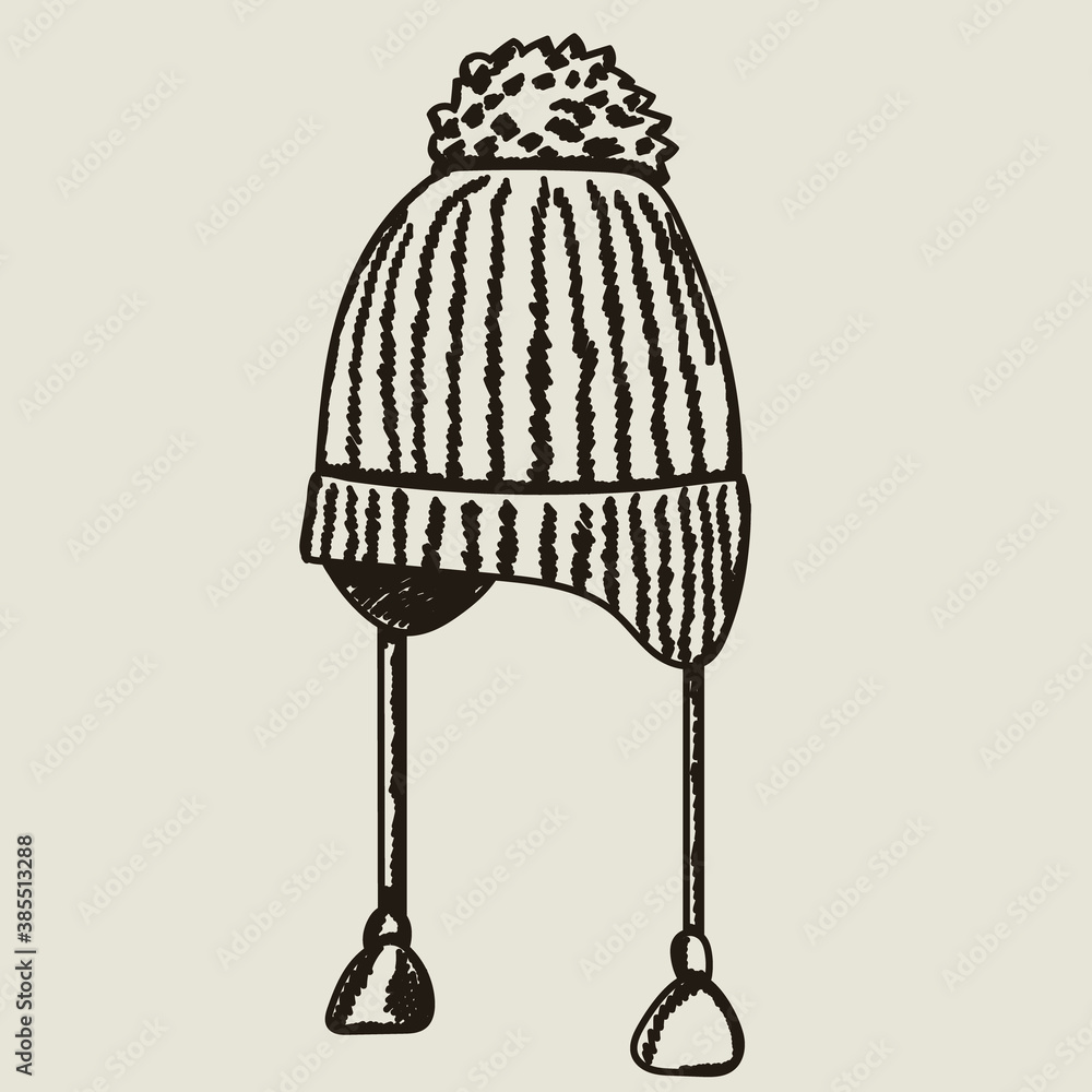 Fototapeta premium hand drawn sketch beanie hat with ties