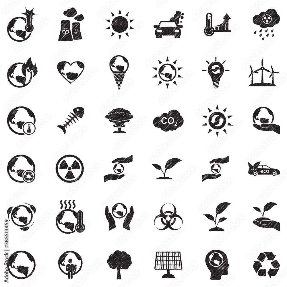 Naklejka premium Global Warming Icons. Black Scribble Design. Vector Illustration.