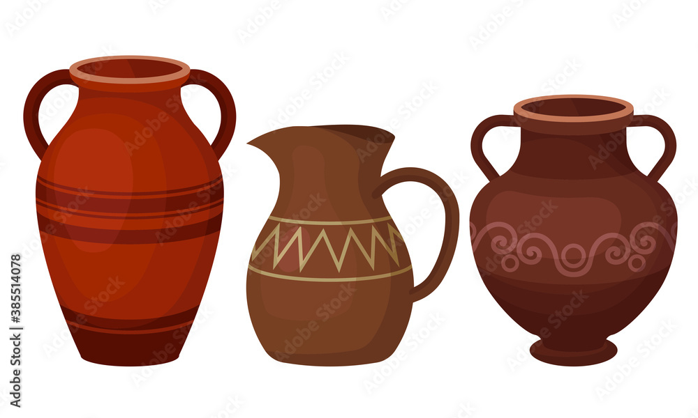 Ceramic Pitchers as Container for Pouring Liquids Vector Set Ceramic Pitchers as Container for Pouring Liquids Vector Set