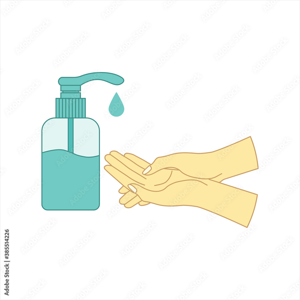 Washing hand with sanitizer liquid soap vector Washing hand with sanitizer liquid soap vector