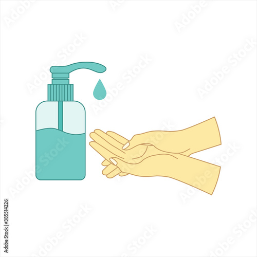 Washing hand with sanitizer liquid soap vector