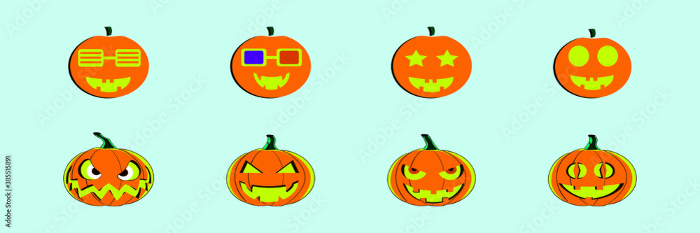 Fototapeta premium set of pumpkin cartoon icon design template with various models. vector illustration isolated on blue background