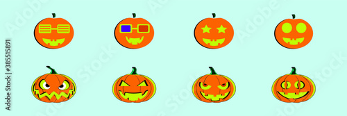 set of pumpkin cartoon icon design template with various models. vector illustration isolated on blue background