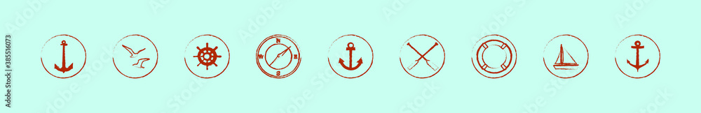set of nautical modern cartoon icon design template with various models. vector illustration isolated on blue background set of nautical modern cartoon icon design template with various models. vector illustration isolated on blue background