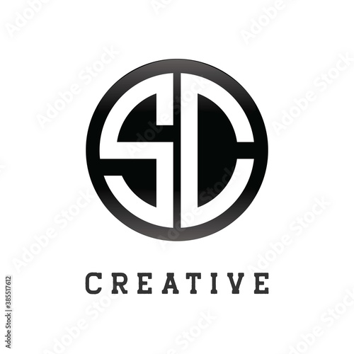 Initial Letter SC Circle Shape Monogram Black Design Logo