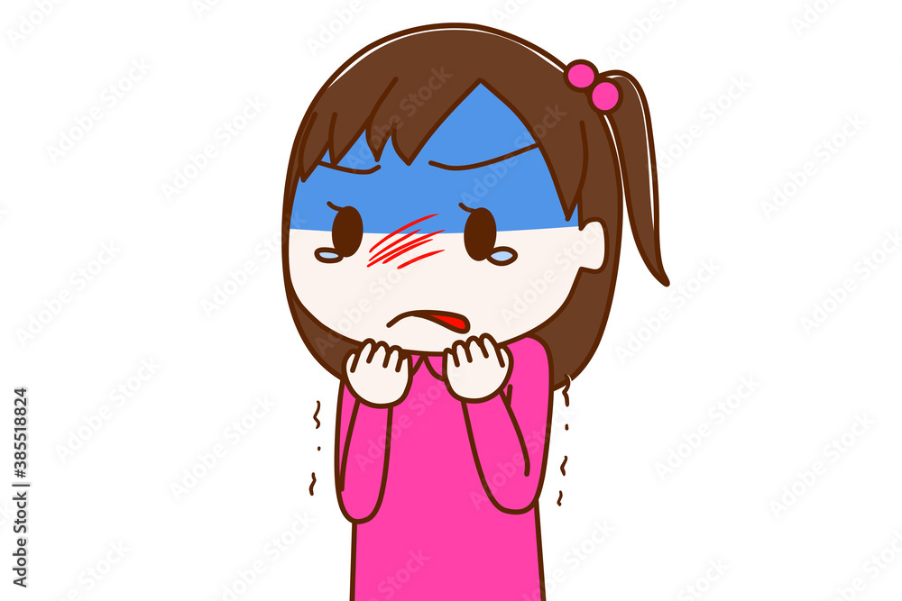 わなわなと体を震わせて怒りながら睨む少女 わなわなと体を震わせて怒りながら睨む少女