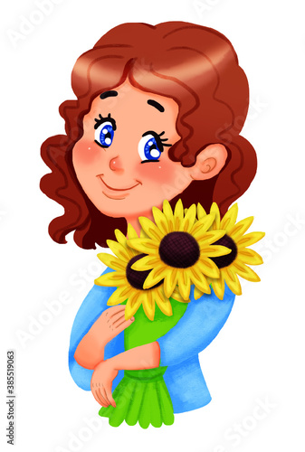 Happy cheerful joyful young woman with flowers