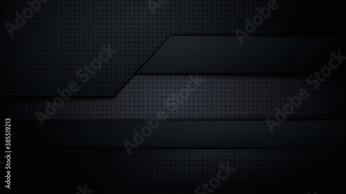 Black technology background with dotted stylized shapes, soft shadow and space for your ad text. Vector illustration