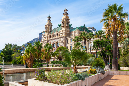 Monte Carlo, Monaco, October 13, 2019. Beautiful city view in sunny weather. Famous Casino Monte Carlo and park near it