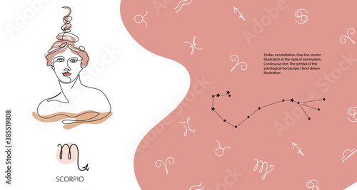 Zodiac background. Constellation Scorpio. The element of water. Horizontal banner.