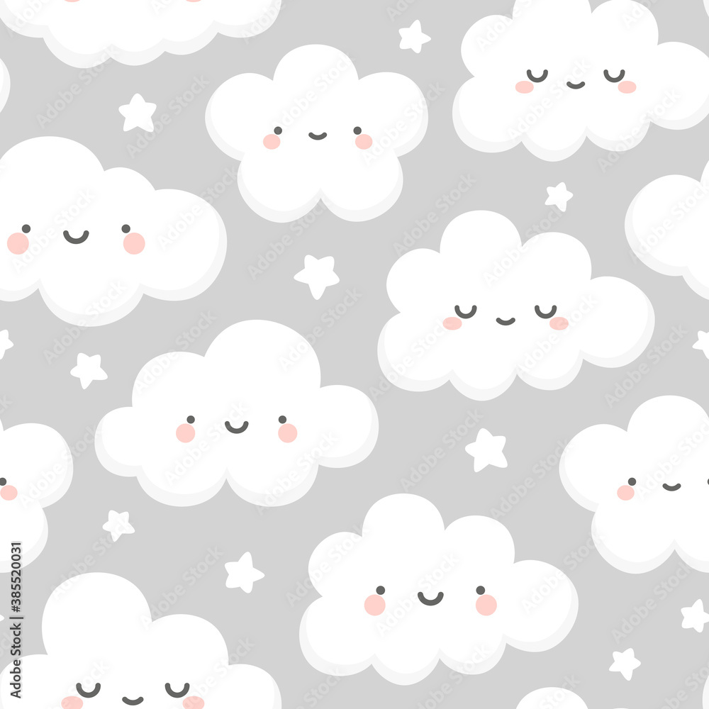 Cloud and Stars Cute Seamless Pattern, Cartoon Vector Illustration, Cartoon Background Cloud and Stars Cute Seamless Pattern, Cartoon Vector Illustration, Cartoon Background