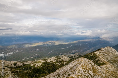 View from the mountain Biokovo. Mountain landscape with low clouds. Croatia