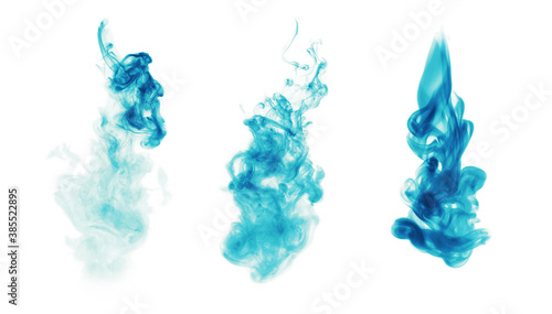 Blue fire smoke blot on white background.
