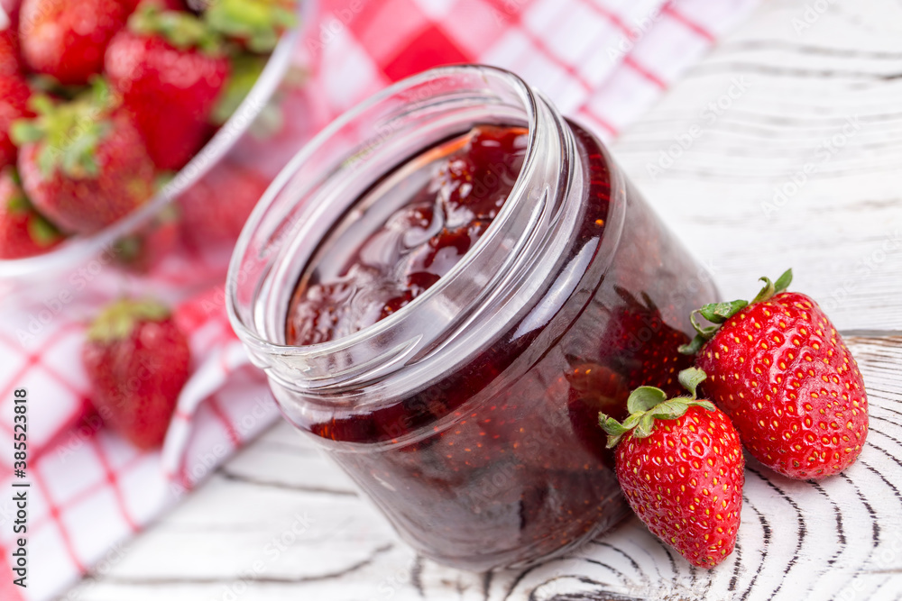 Homemade delicious strawberry jam and fresh strawberry Homemade delicious strawberry jam and fresh strawberry
