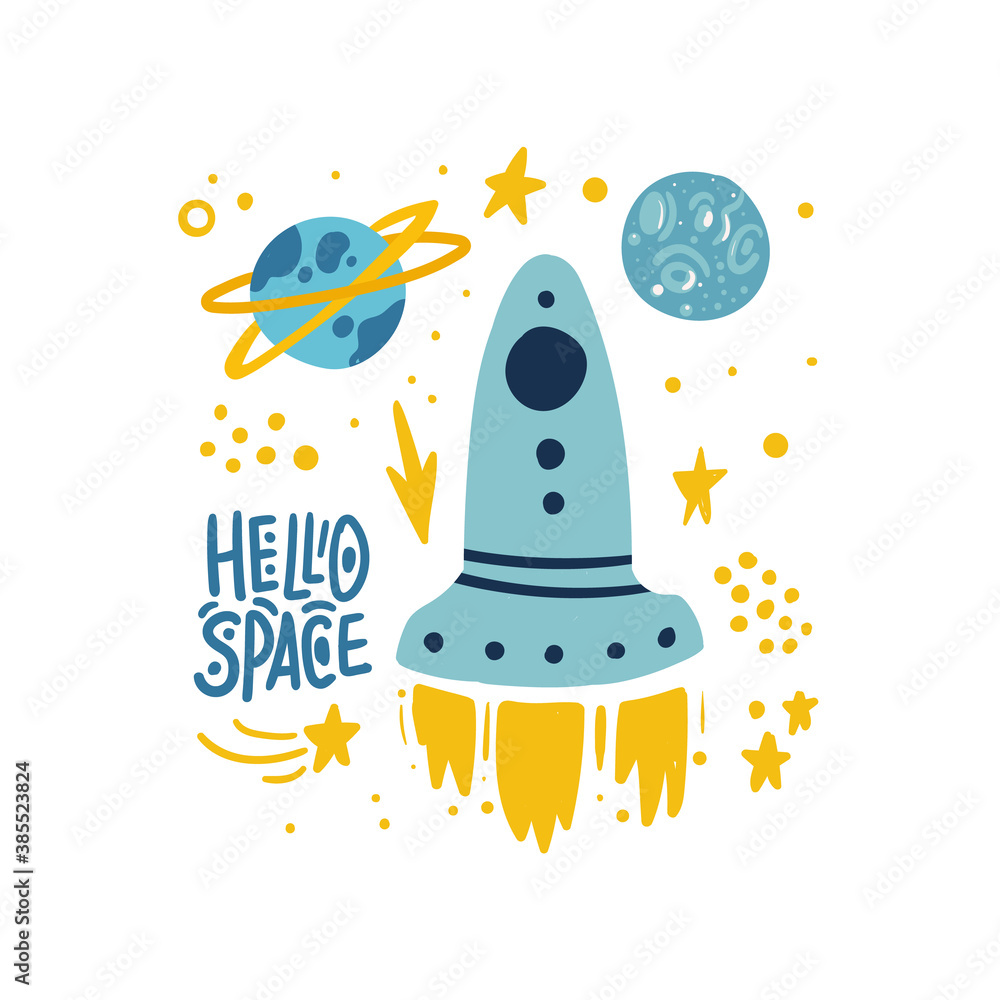 Colorful vector hand drawn doodles cartoon set of Space objects and symbols