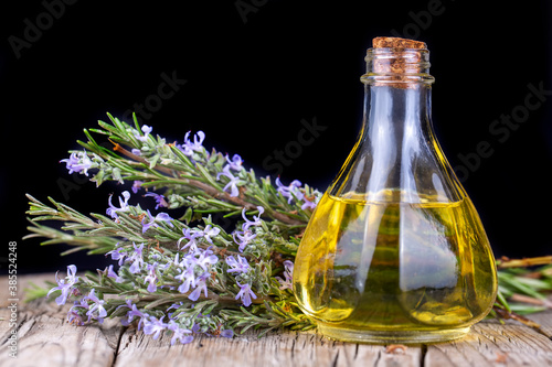 Fresh rosemary and rosemary essential oil
