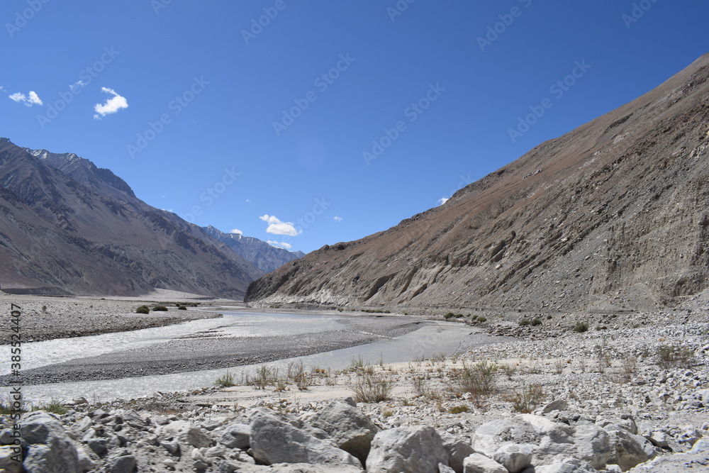 landscape in winter along with shyok river leh ladakh landscape in winter along with shyok river leh ladakh