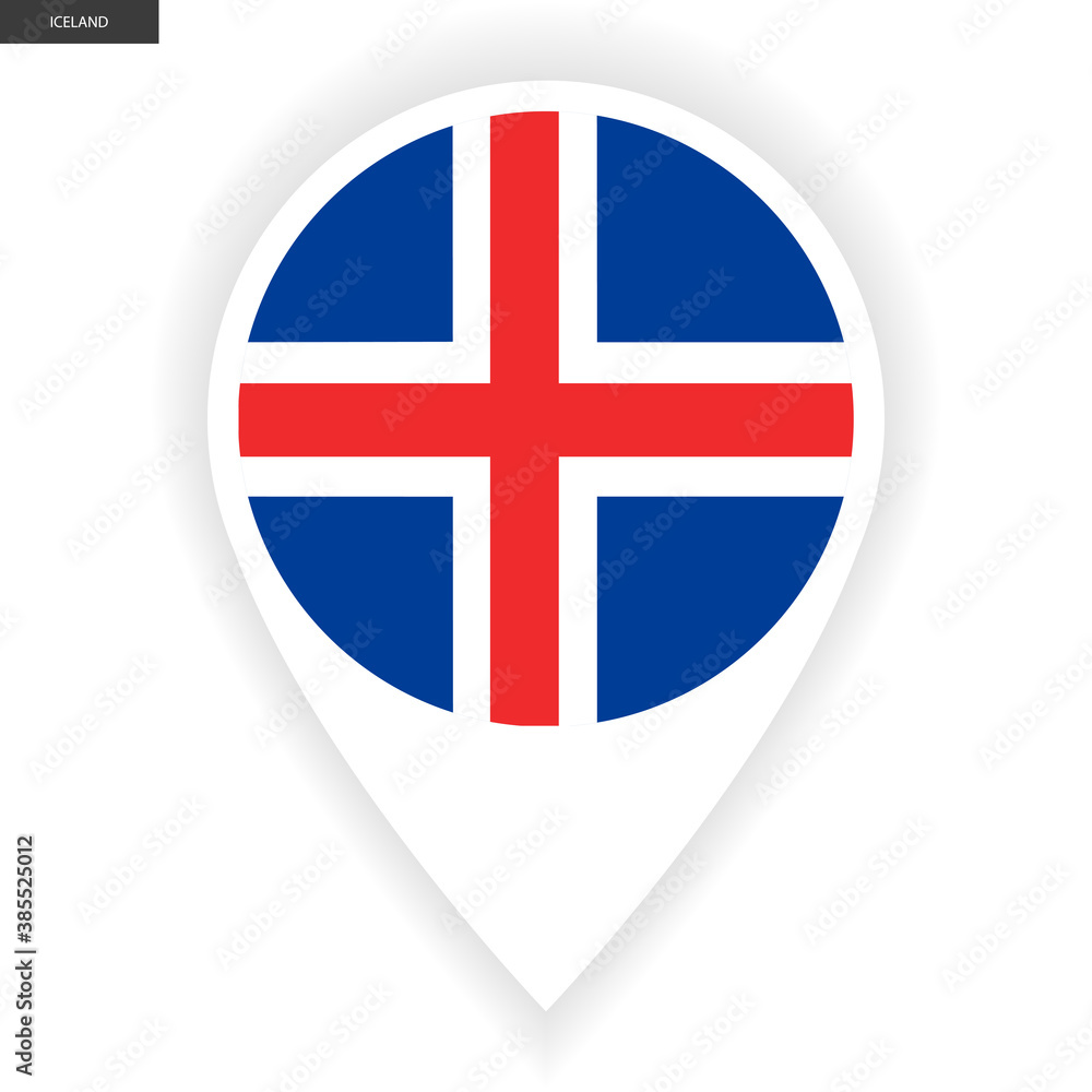 Obraz premium Iceland marker icon with shadow on white background. Iceland pin icon isolated on white background.
