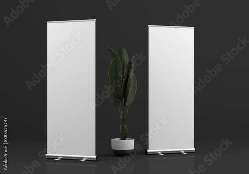 Roll Up Banner Stand Mockup. 3D rendering.
