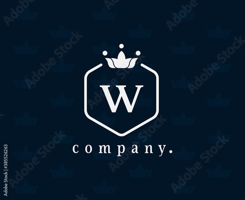 Letter W floral and crown logo design elements. Graceful template with seamless pattern. Retro Vintage Insignia or Logotype. Business sign, identity, label, badge, Cafe, Hotel. Vector illustration