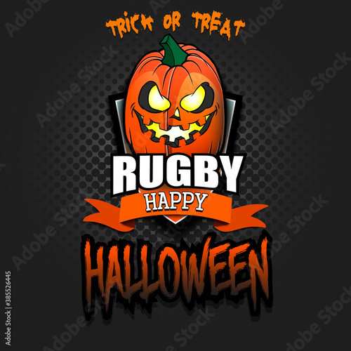 Happy Halloween. Template rugby design. Logo rugby ball in the form of a pumpkin on an isolated background. Pattern for banner  poster  greeting card  flyer  party invitation. Vector illustration