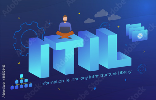 Informational Technology Infrastructure Library (ITIL acronym) business illustration concept with keywords, abbreviation letters and conceptual icons photo