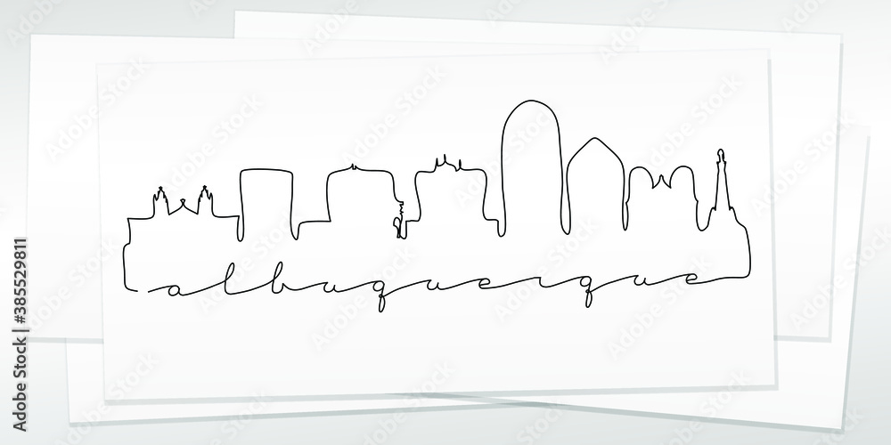Albuquerque, NM, USA Doodle Skyline Hand Drawn. City One Line Art Illustration Landmark. Minimalistic Sketch Pen Background.
