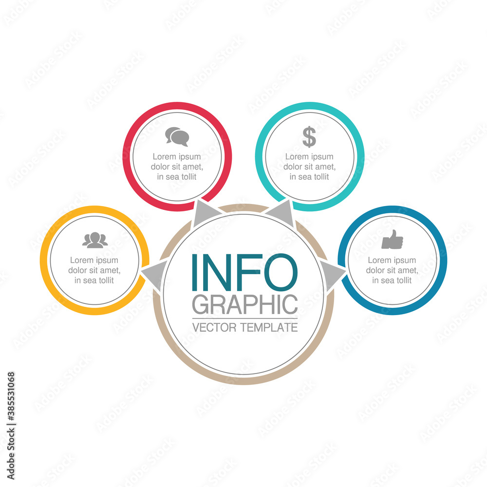 Fototapeta premium Vector infographic template, circle with 4 steps or options. Data presentation, business concept design for web, brochure, diagram.