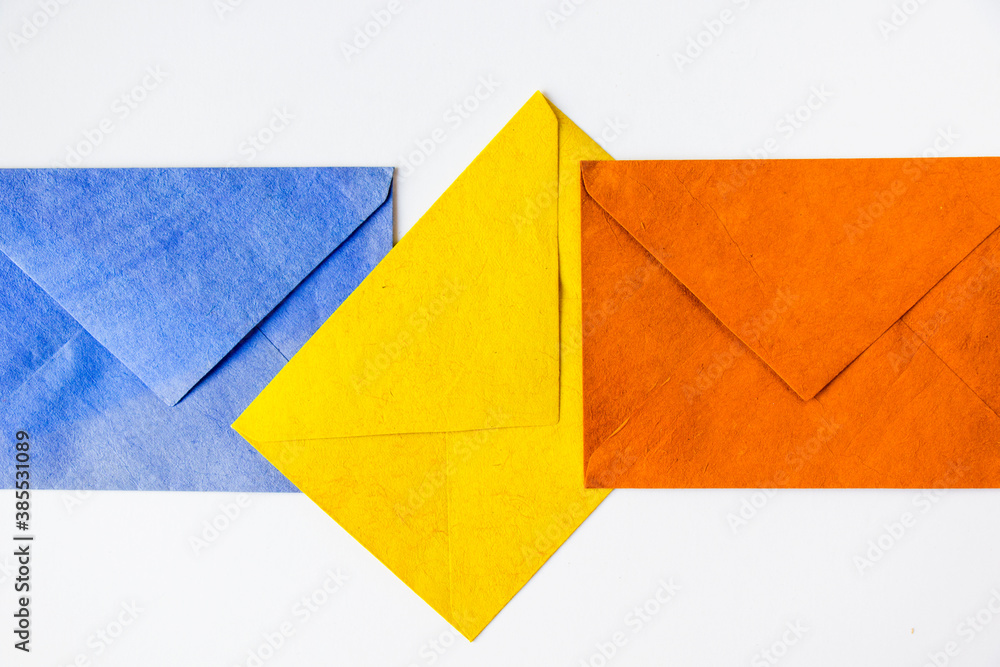 Colorful three envelope on the white background Colorful three envelope on the white background
