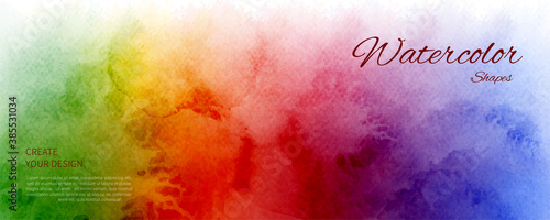 Abstract horizontal background with rainbow watercolor stains