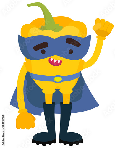 Funny vegetable superhero. Bell pepper in cartoon style.