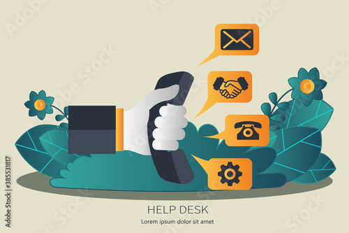 Live support banner. Business customer care service concept. Icon for contact us, support, help, phone call and website click. Flat vector illustration.